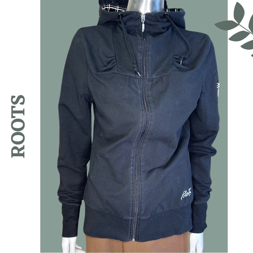 Roots Canada Women's Hoodie Black Full Zipper Front with Loned Contrast
Hood Med